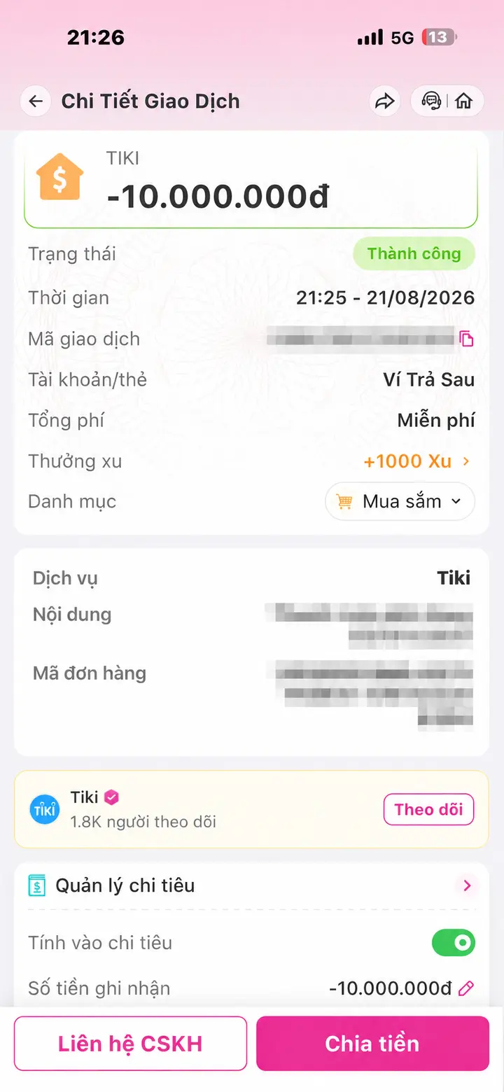 Bill giao dịch hoàn tất ngày 21/08/2026 số 5