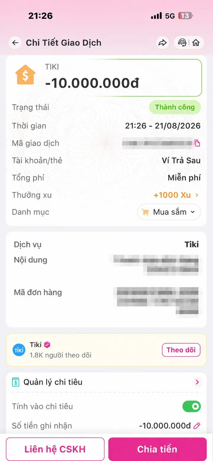 Bill giao dịch hoàn tất ngày 21/08/2026 số 6