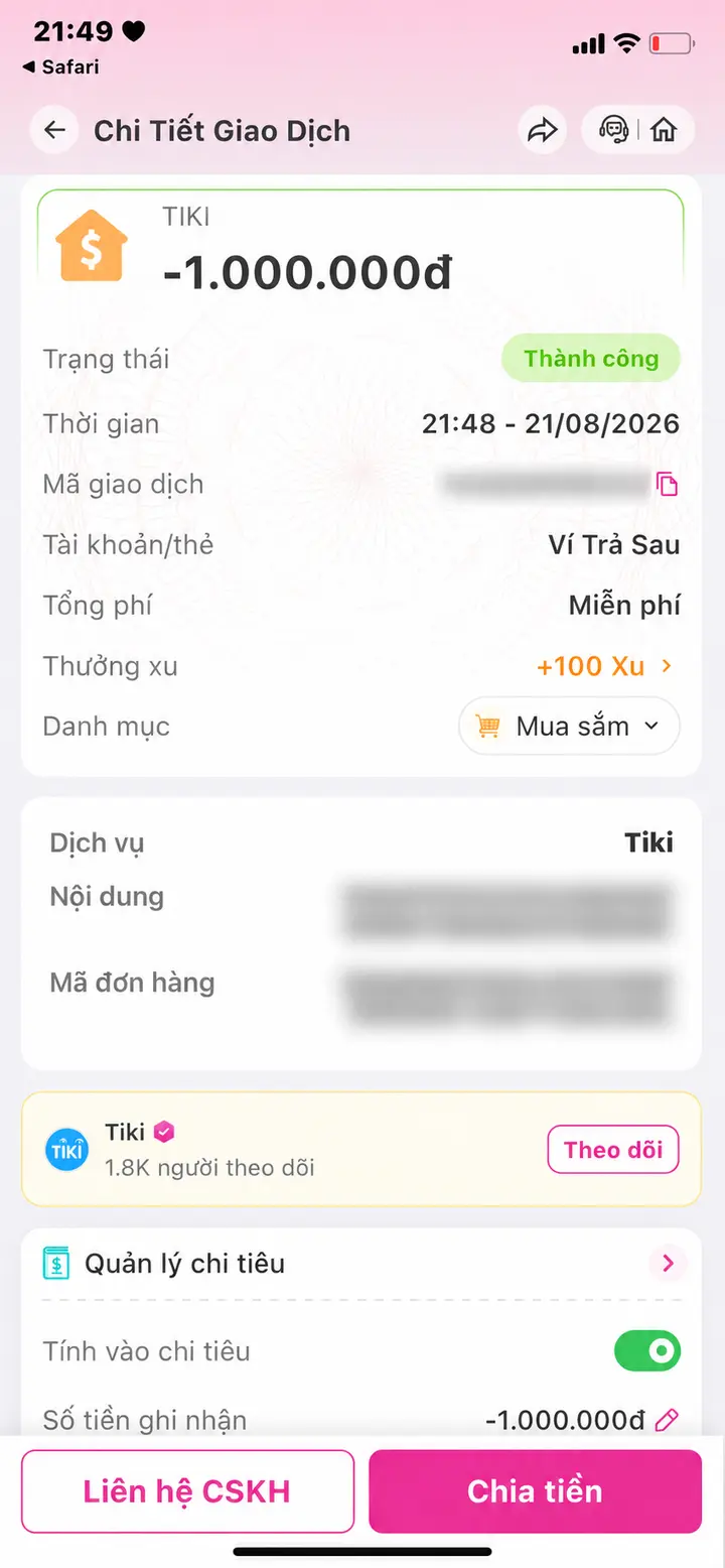 Bill giao dịch hoàn tất ngày 21/08/2026 số 8