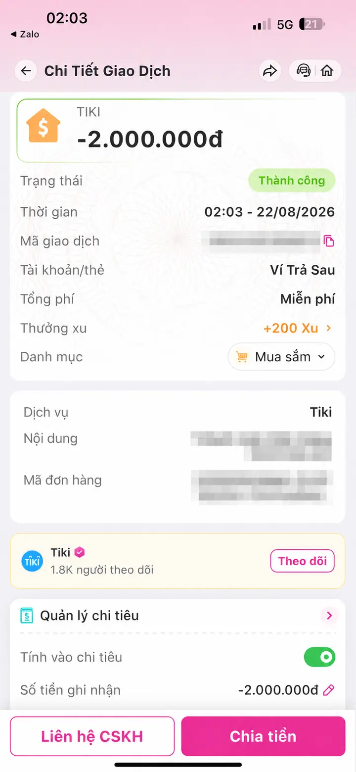 Bill giao dịch hoàn tất ngày 22/08/2026 số 5