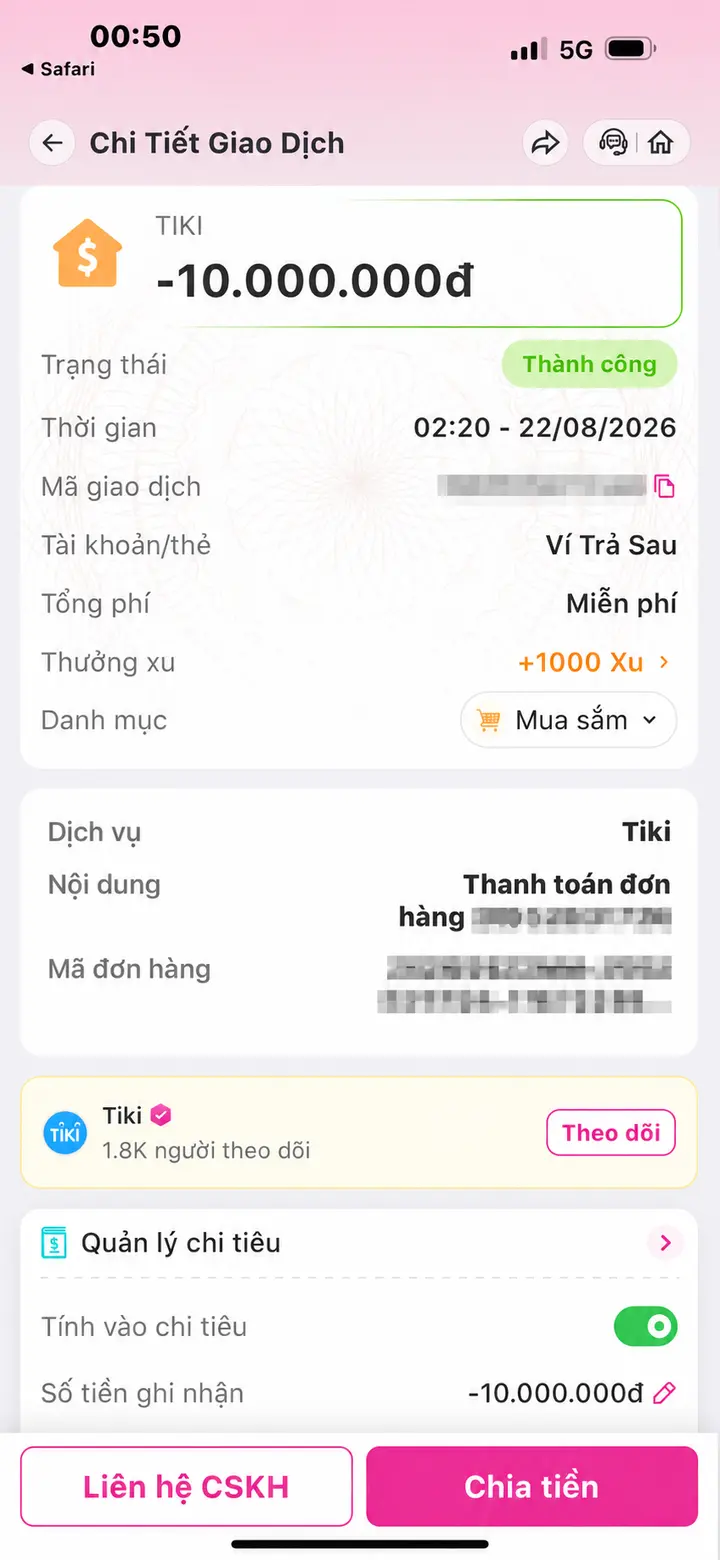 Bill giao dịch hoàn tất ngày 22/08/2026 số 6