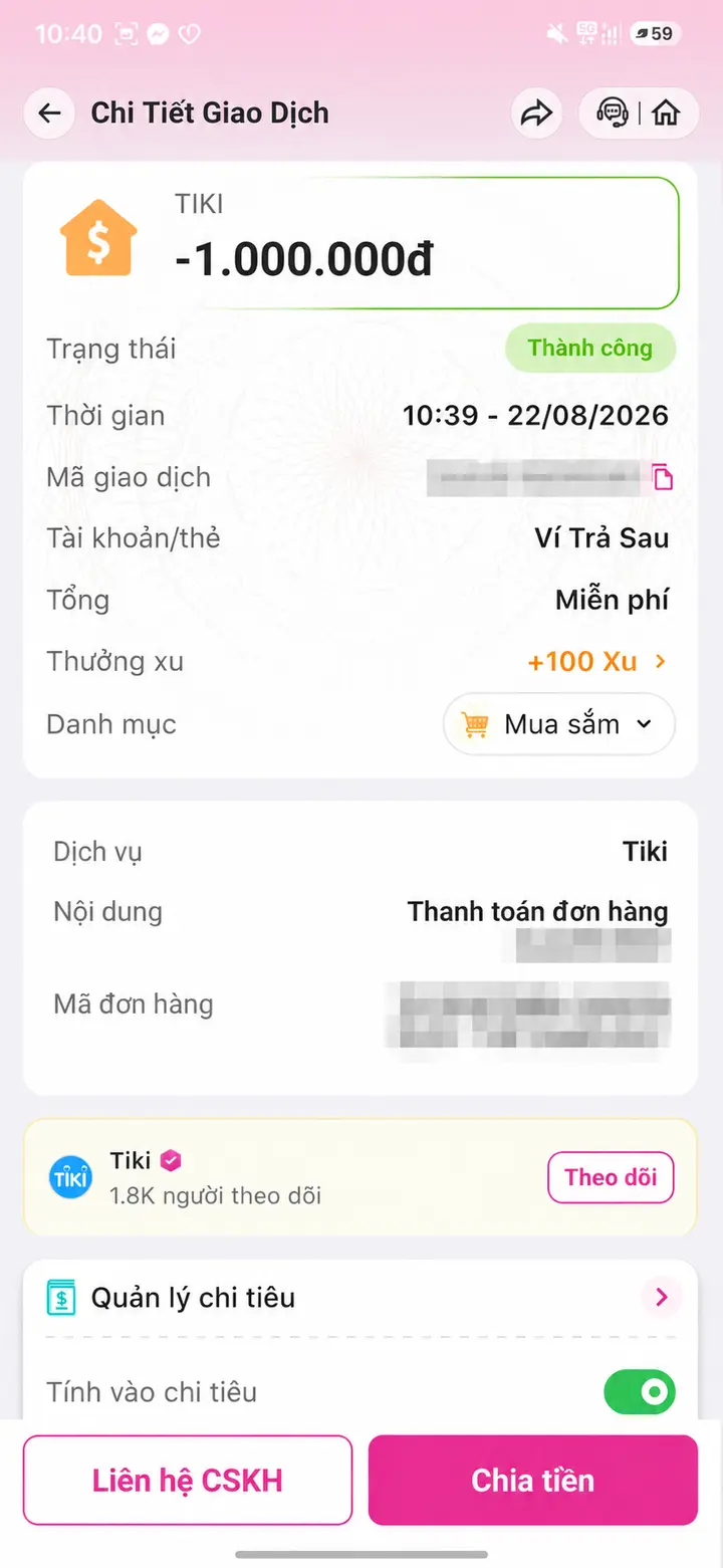 Bill giao dịch hoàn tất ngày 22/08/2026 số 8