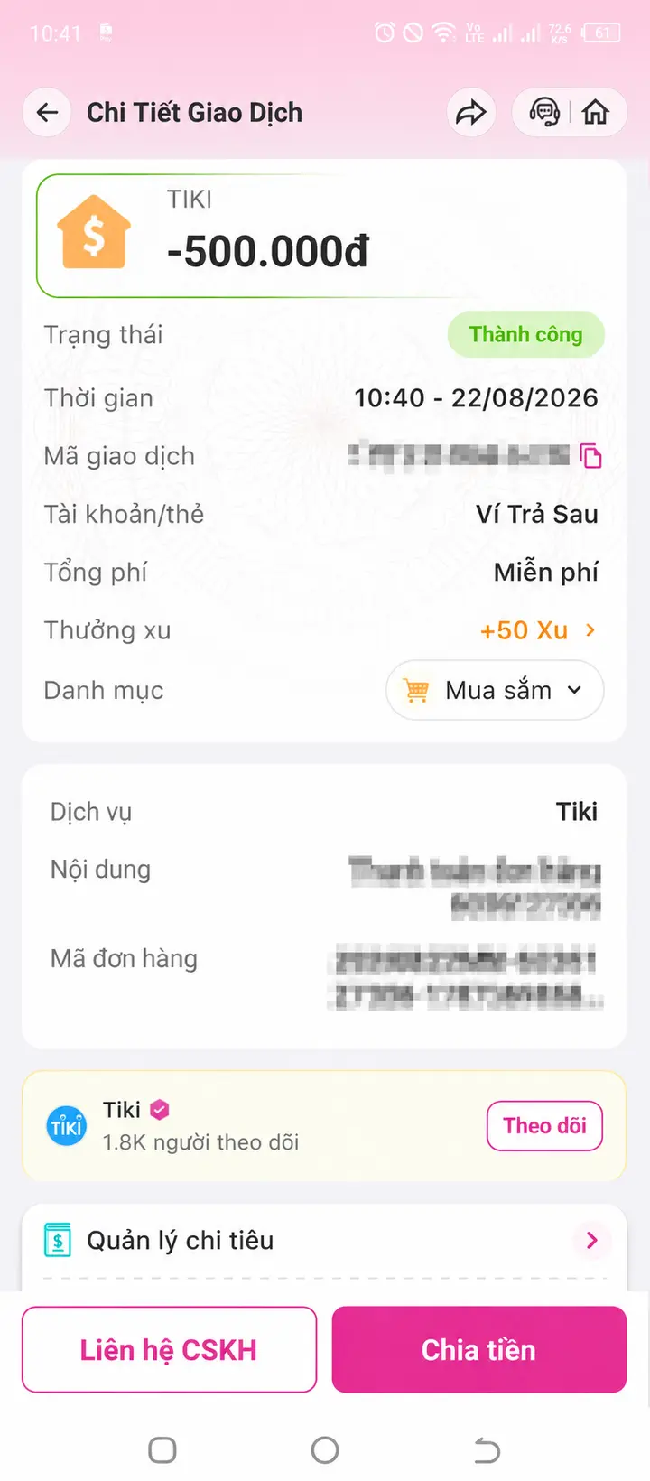 Bill giao dịch hoàn tất ngày 22/08/2026 số 9