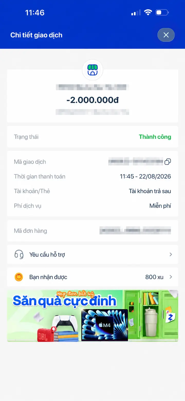 Bill giao dịch hoàn tất ngày 22/08/2026 số 17