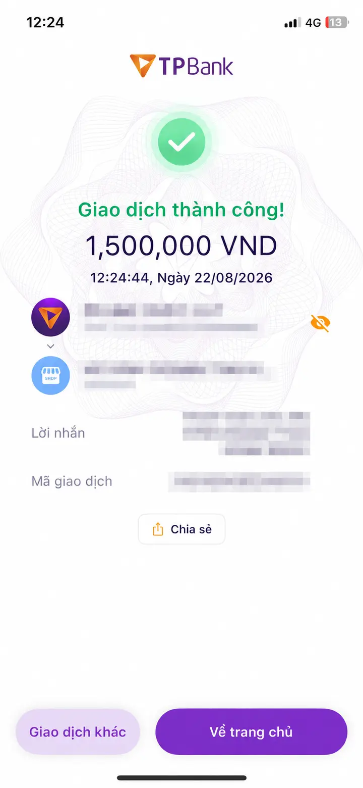 Bill giao dịch hoàn tất ngày 22/08/2026 số 19